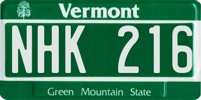 VT license plate NHK216