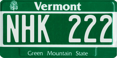 VT license plate NHK222