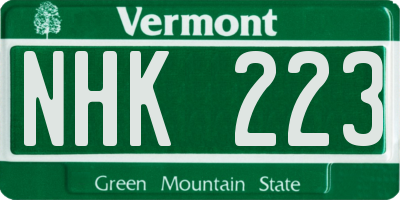 VT license plate NHK223