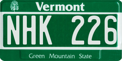 VT license plate NHK226