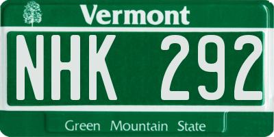 VT license plate NHK292