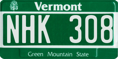 VT license plate NHK308