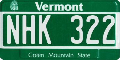 VT license plate NHK322