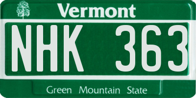 VT license plate NHK363