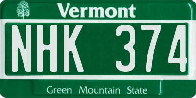 VT license plate NHK374