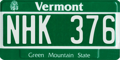 VT license plate NHK376