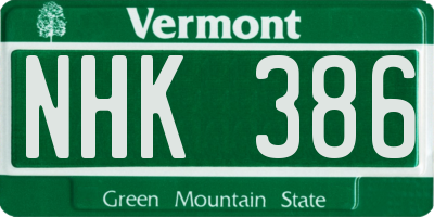 VT license plate NHK386