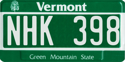 VT license plate NHK398