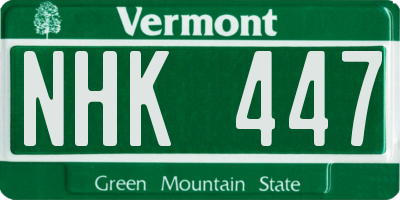 VT license plate NHK447