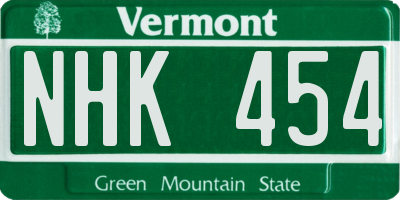 VT license plate NHK454