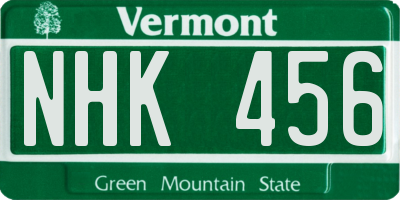 VT license plate NHK456