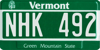 VT license plate NHK492
