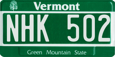 VT license plate NHK502