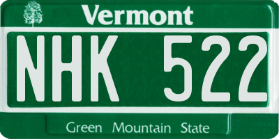 VT license plate NHK522