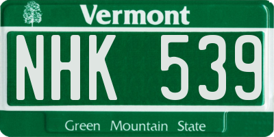 VT license plate NHK539