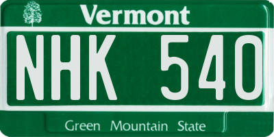 VT license plate NHK540