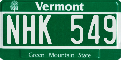 VT license plate NHK549