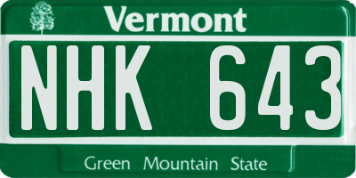 VT license plate NHK643