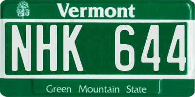 VT license plate NHK644