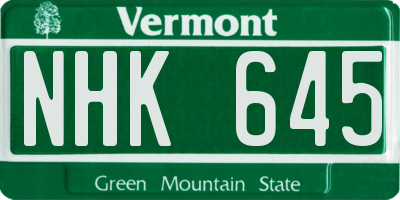 VT license plate NHK645
