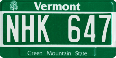 VT license plate NHK647