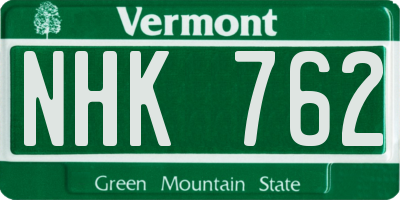 VT license plate NHK762