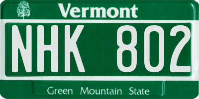 VT license plate NHK802