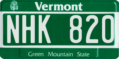 VT license plate NHK820