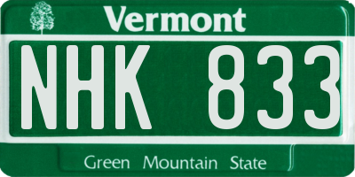 VT license plate NHK833