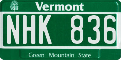 VT license plate NHK836