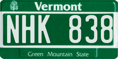 VT license plate NHK838