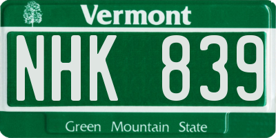 VT license plate NHK839