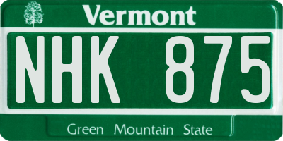 VT license plate NHK875
