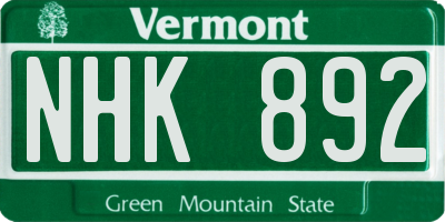 VT license plate NHK892