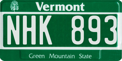 VT license plate NHK893