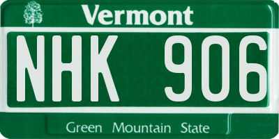 VT license plate NHK906