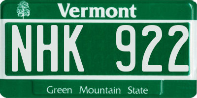 VT license plate NHK922