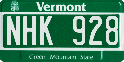 VT license plate NHK928