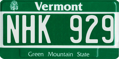 VT license plate NHK929