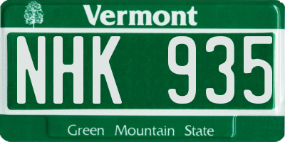 VT license plate NHK935