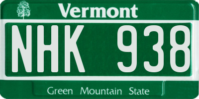 VT license plate NHK938