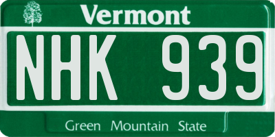 VT license plate NHK939