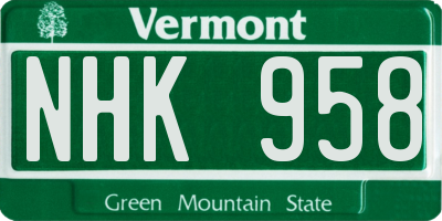 VT license plate NHK958