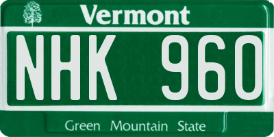 VT license plate NHK960