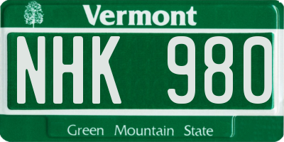 VT license plate NHK980