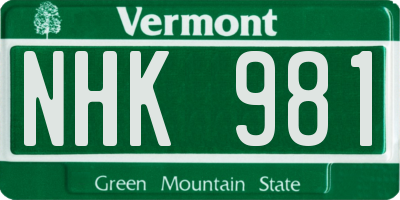 VT license plate NHK981
