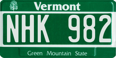 VT license plate NHK982