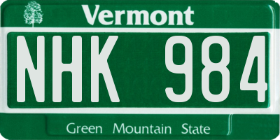 VT license plate NHK984