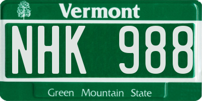 VT license plate NHK988