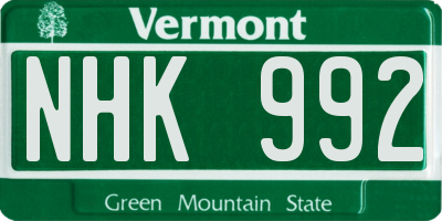 VT license plate NHK992